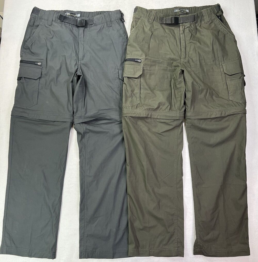 Lot 2 BC Clothing Hiking Pants Belted Convertible Cargo Cotton Mens Mx32 32”-34”